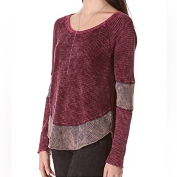 Free People Diamond Dozen Acid Wash Colorblock Thermal Top - Picture 14 of 15